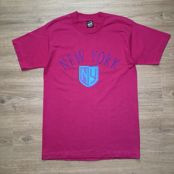 Vintage 90s Host Marriot Pink New York NY Spellout Single Stitch Size M TShirt - Picture 7 of 8